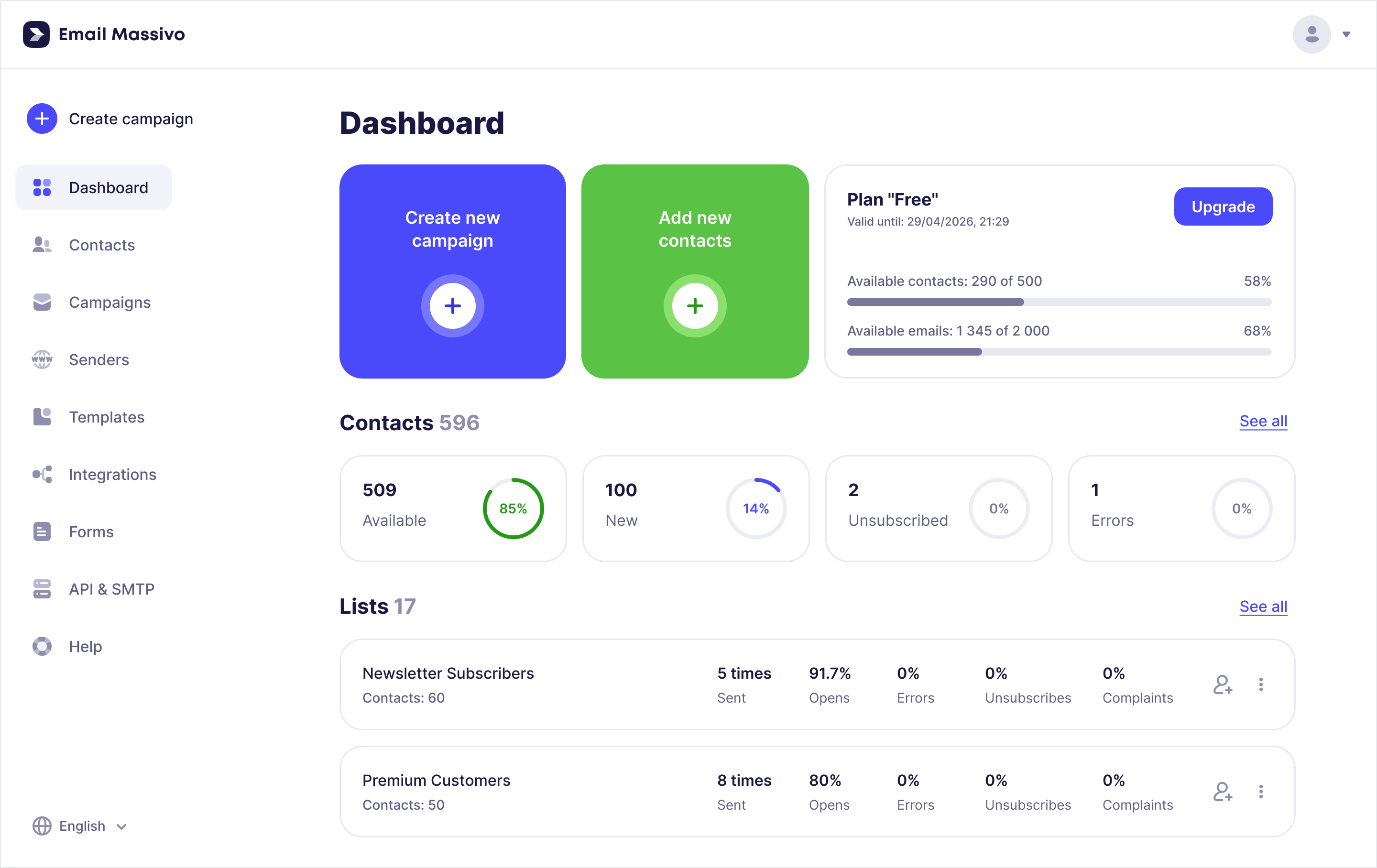 EmailMassivo Dashboard