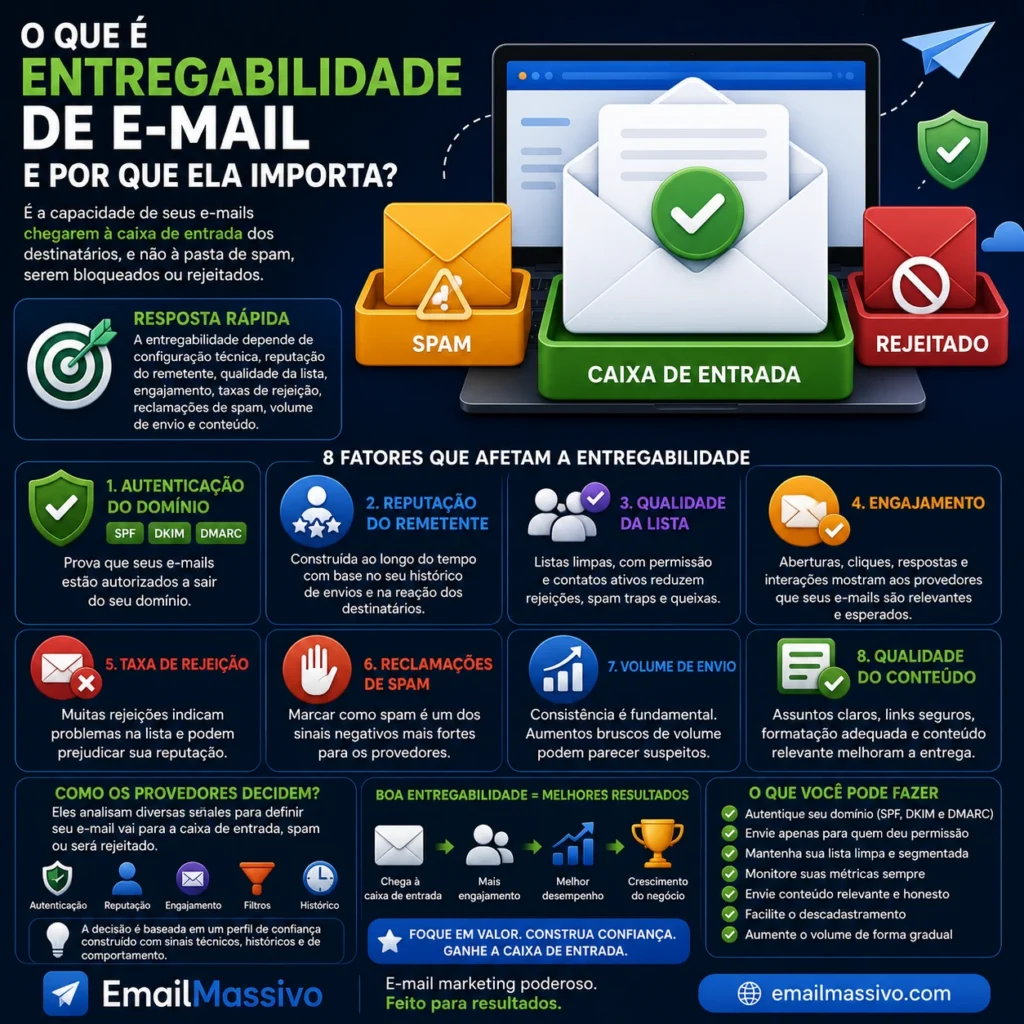 Fatores de entregabilidade de e-mail com caixa de entrada autenticação reputação do remetente e qualidade da lista