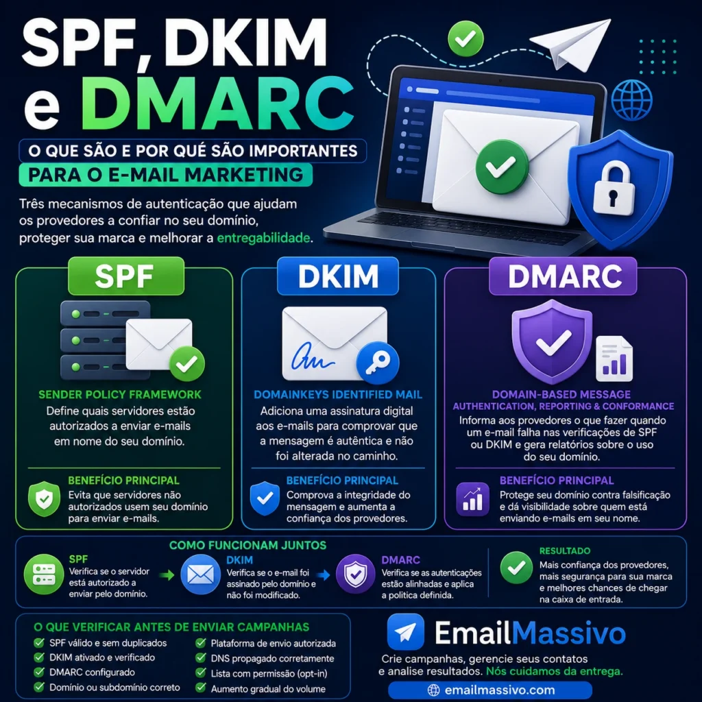 SPF DKIM e DMARC explicados para a entregabilidade no e-mail marketing