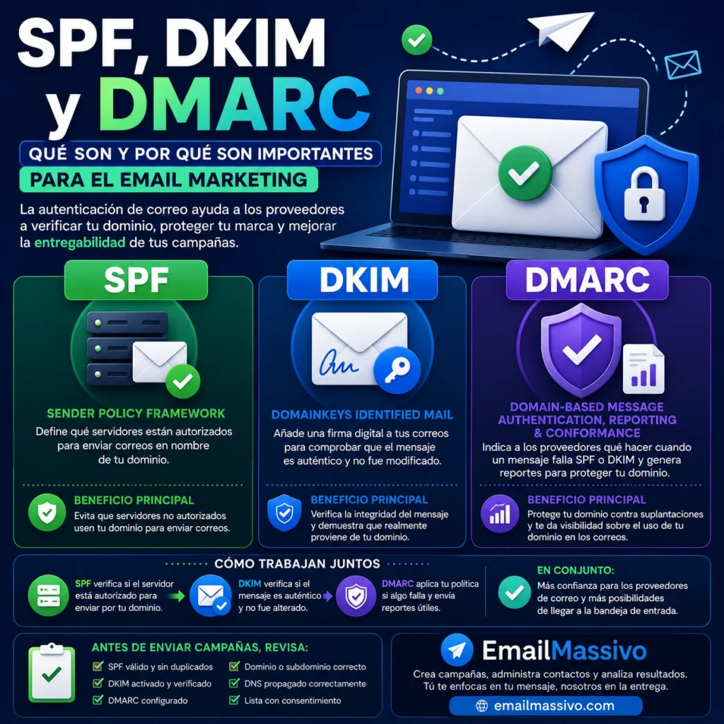 SPF DKIM y DMARC explicados para la entregabilidad del email marketing
