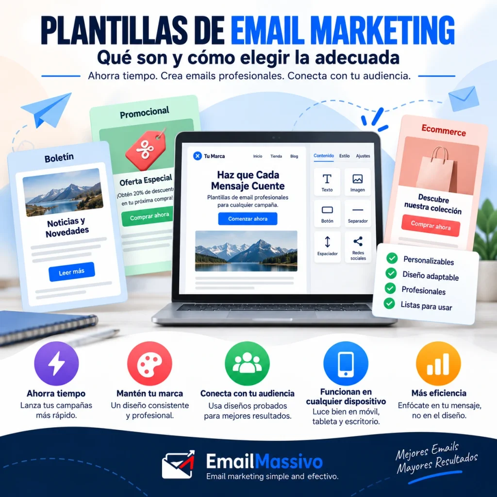 Plantillas de email marketing para boletines, campañas promocionales y ecommerce en EmailMassivo