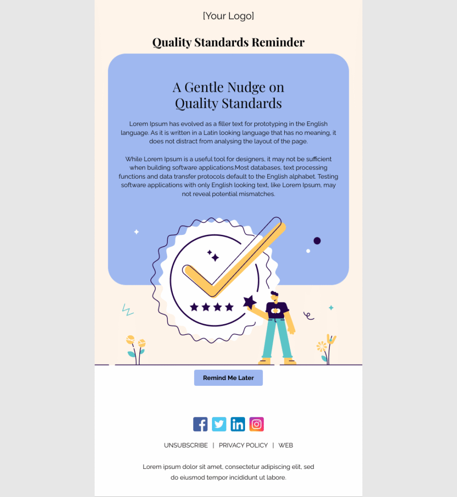 Quality Standards Reminder Email