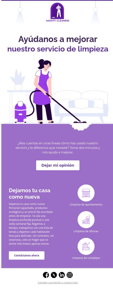 Comentarios de clientes del servicio de limpieza
