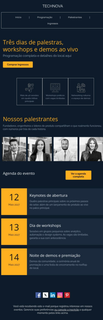 E-mail de apresentação da conferência