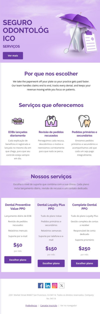 Serviço de seguro odontológico