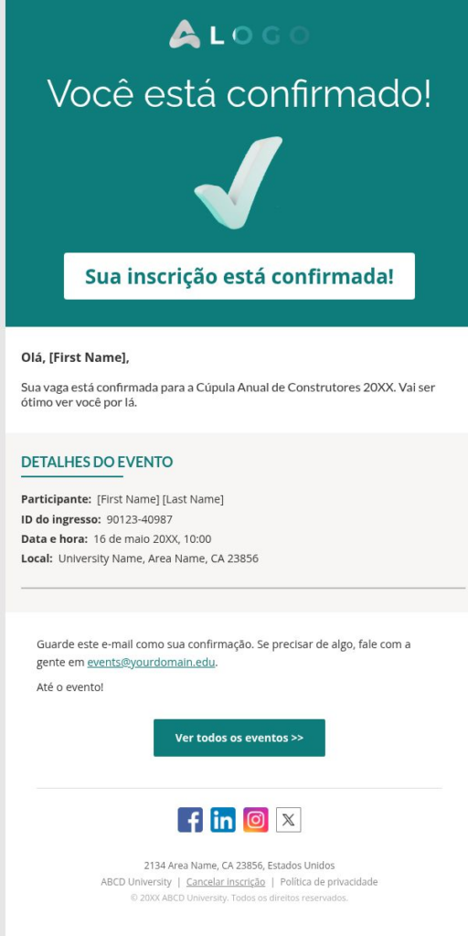 Confirmação do evento