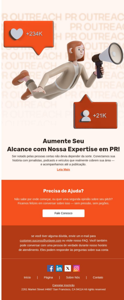 E-mail de divulgação de relações públicas