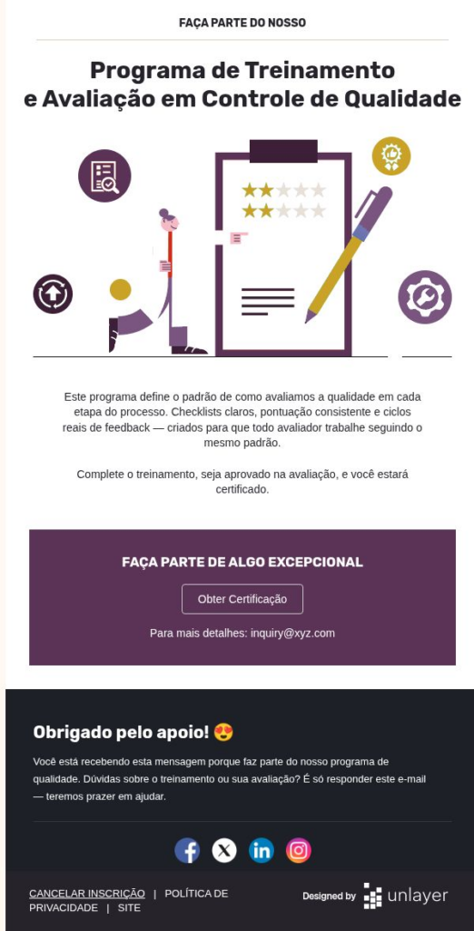 Avaliação do treinamento de controle de qualidade