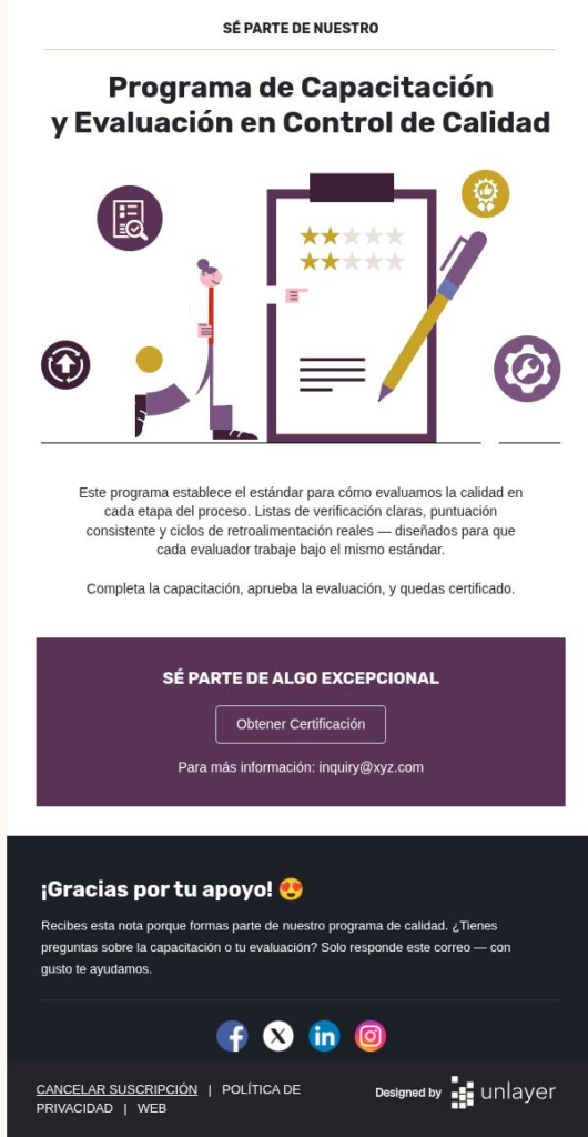 Evaluación de capacitación en control de calidad
