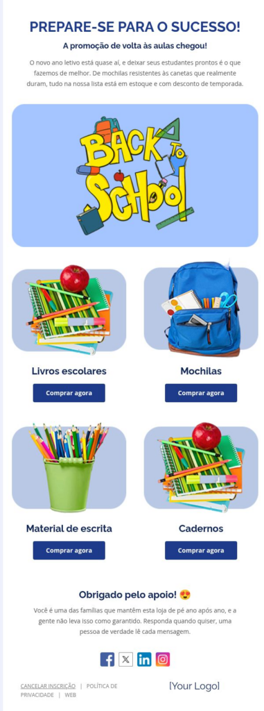 Promoção de materiais escolares