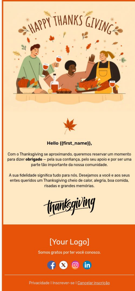 E-mail de Ação de Graças para o chefe